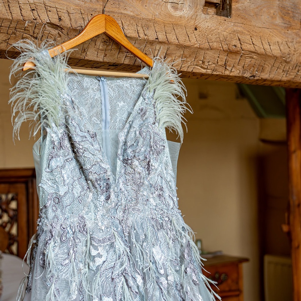 MacDuggal Seamist Feathered Embroidered Gown - Size 10 - Picture 2 of 15